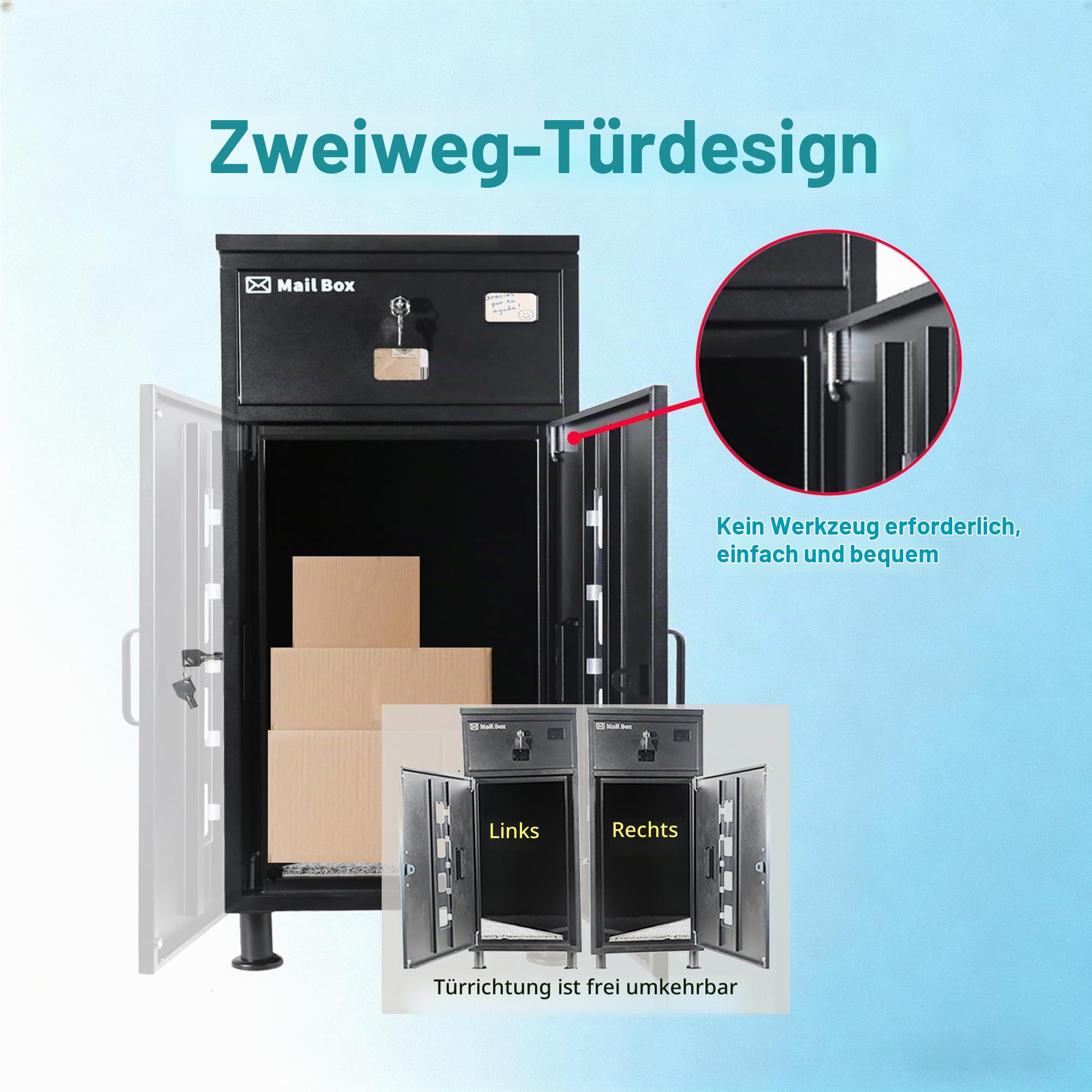 paketbriefkasten XXL undbriefkasten groß,Pulverbeschichtet，Wasserdicht, rostfrei und diebstahlsicher briefkasten paketbox Bodenstehender Parcel Box, einfach zu montieren.-Kohlenschwarz