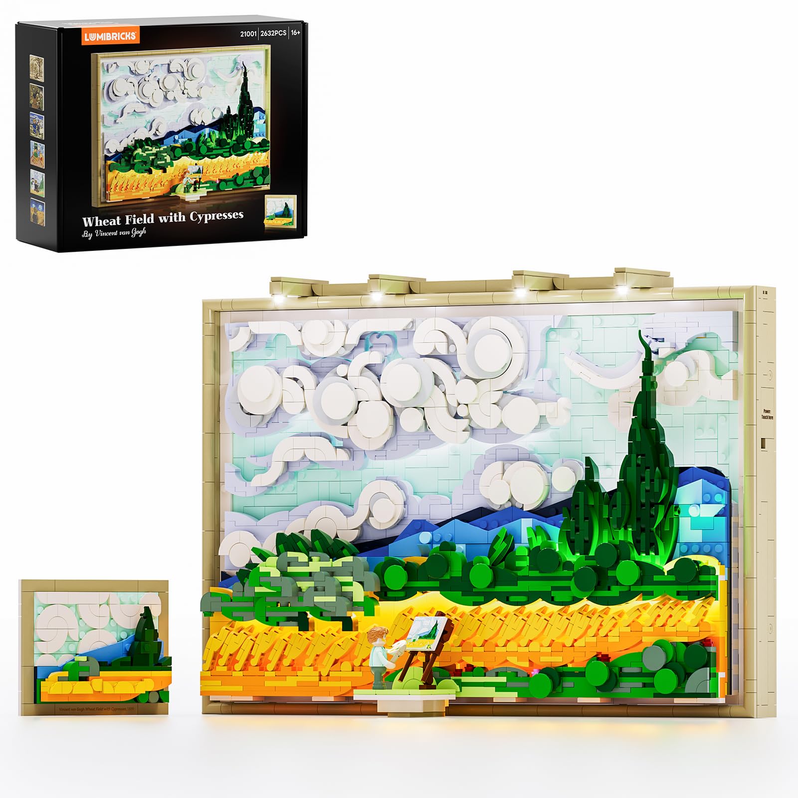 Lumibricks Wheat Field With Cypresses Building Blocks With Light, 3D Framed Wall Art or Desk Decor, Gift for Art Lovers, Creative Activity for Men and Women, 21001,2632PCS
