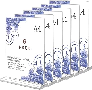 A4 Acrylic Sign Holder, 6 Pack T-Shape Perspex A4 Menu Display Stand for Poster, Office Store Restaurant