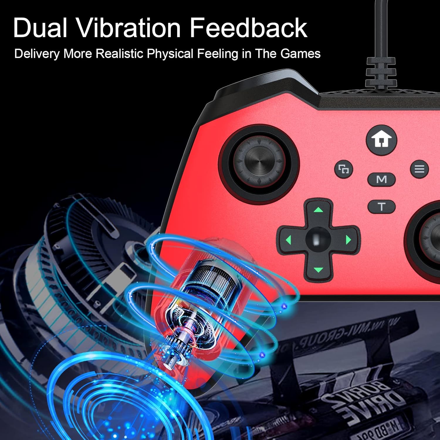 TERIOS Wired Controller Compatible with Xbox one/Xbox Series X/S/Windows10, Video Game Controller with Enhanced Dual Vibration, Audio Jack, Turbo Auto Fire, Replacement Faceplate Cover (Red)