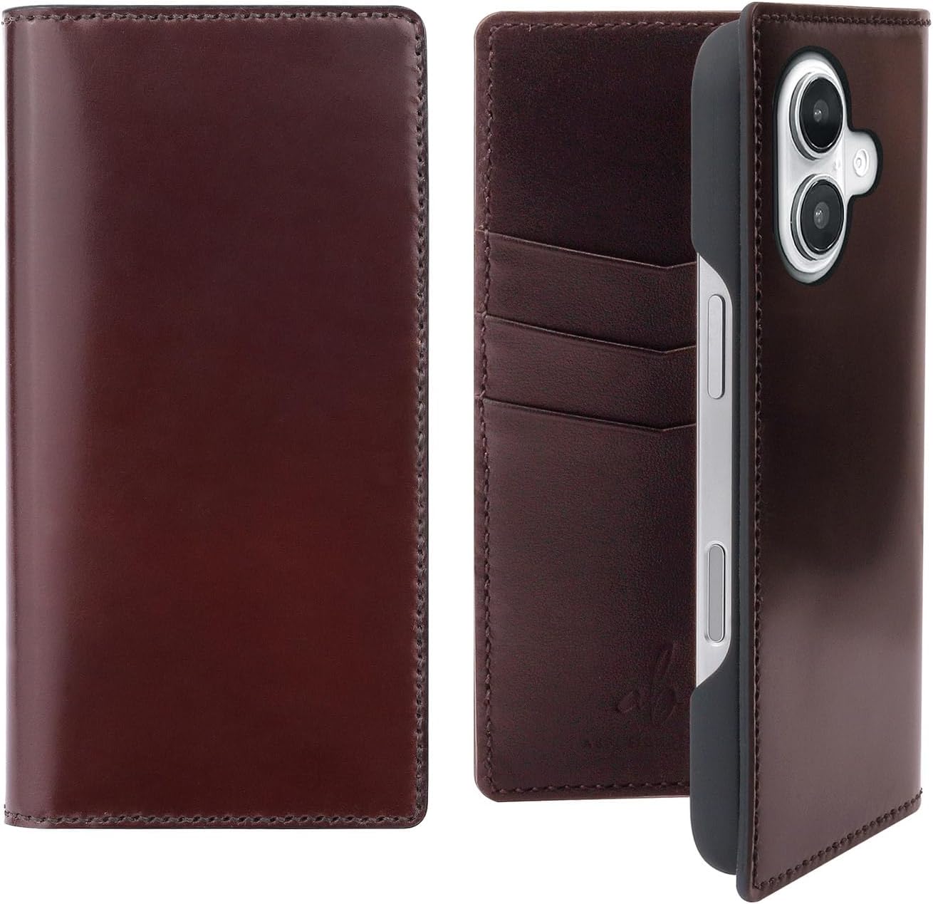 Abbi Signature iPhone 16 Case, Made in Japan, Shell Cordo-Made Cordovan Material [Italian Horse Leather Craftsmen Handsewn, Compatible with MagSafe Wireless Charging] Dark Brown ABS28187i16