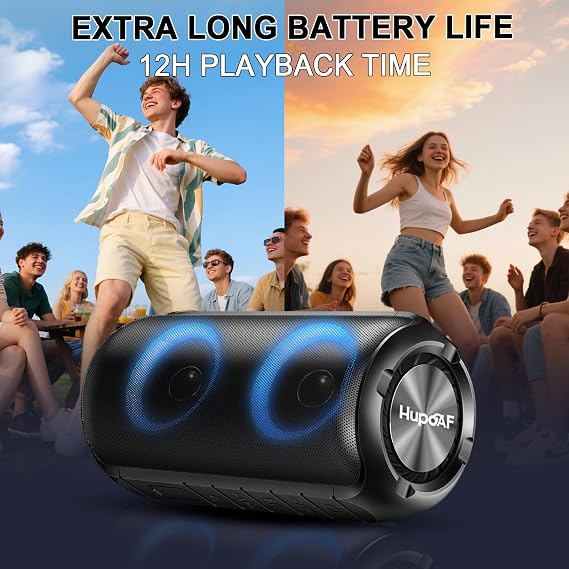 Bluetooth Speaker with Light Bluetooth 5.3 Music Box Portable Bluetooth Box with 52 mm Diameter Dual Speakers Deep Bass IPX7 Waterproof Outdoor Speaker for Travel/Parties/Beach