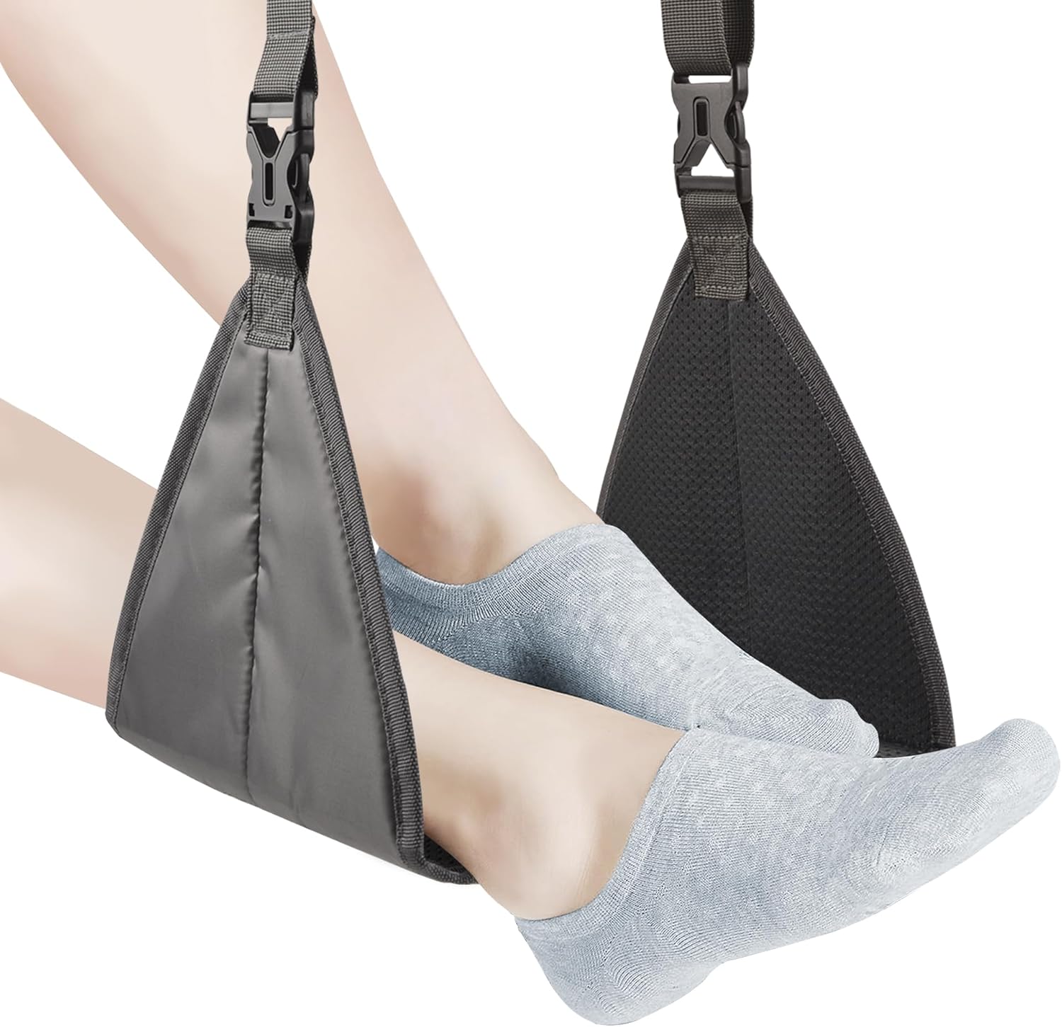New Upgrade Airplane Footrest with No Feet Clashing,Portable Base Designed Travel Foot Hammock,Travel Essentials Portable Travel Footrest Flight Carry-On Adjustable Height Travel Accessories (Grey)