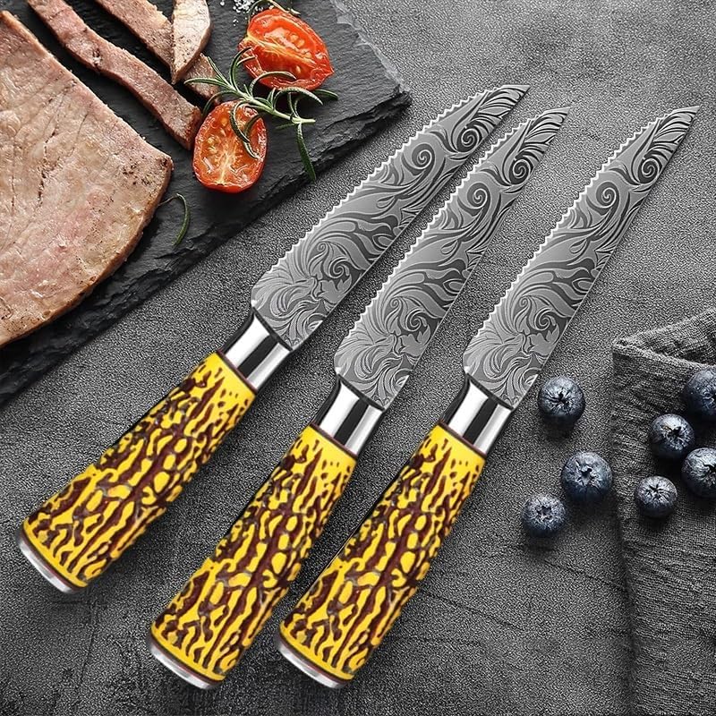 Steak Knife Set, 6PCS Professional Steak Knife Kitchen Knife Carbon Steel Cleaver Meat Peeling Japanese Chef Knives Plastic Handle