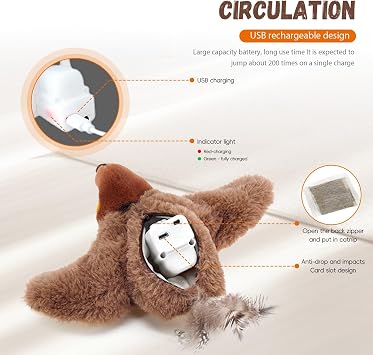 Interactive Cat Toy, Automatic Flying Bird Cat Toy with Feather Tail, Interactive Toy for Cat Bird Flying Wings, Cat Toy for Tweeting Bird Cat (2 Pieces)