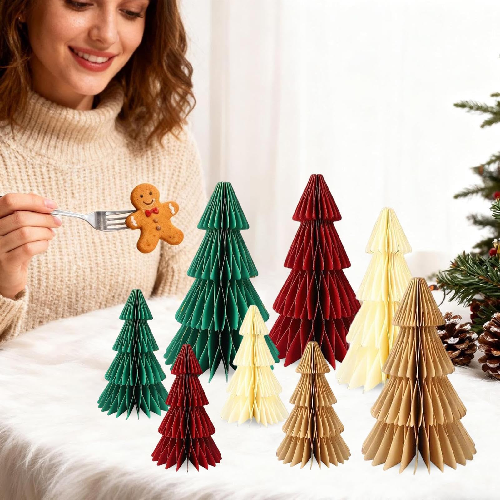 Árbol De Papel para Navidad 8 Piezas Centro De Mesa Decoración para | Decoración Navideña De Papel para Invierno Hogar Oficina Habitación Chimenea Apartamento Casa de Campo Repisa