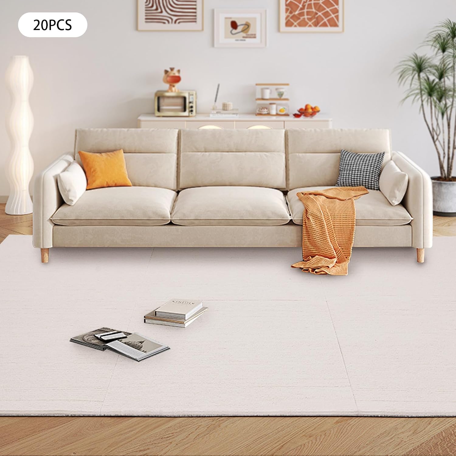 20PCS Carpet Squares Carpet Tiles, 20x20in Adhesive Carpet Squares Peel and Stick Carpet Tiles Self-Adhesive Carpet 0.2" Pile Height, Puzzle Carpet Squares Tile Carpet Squares (Beige)