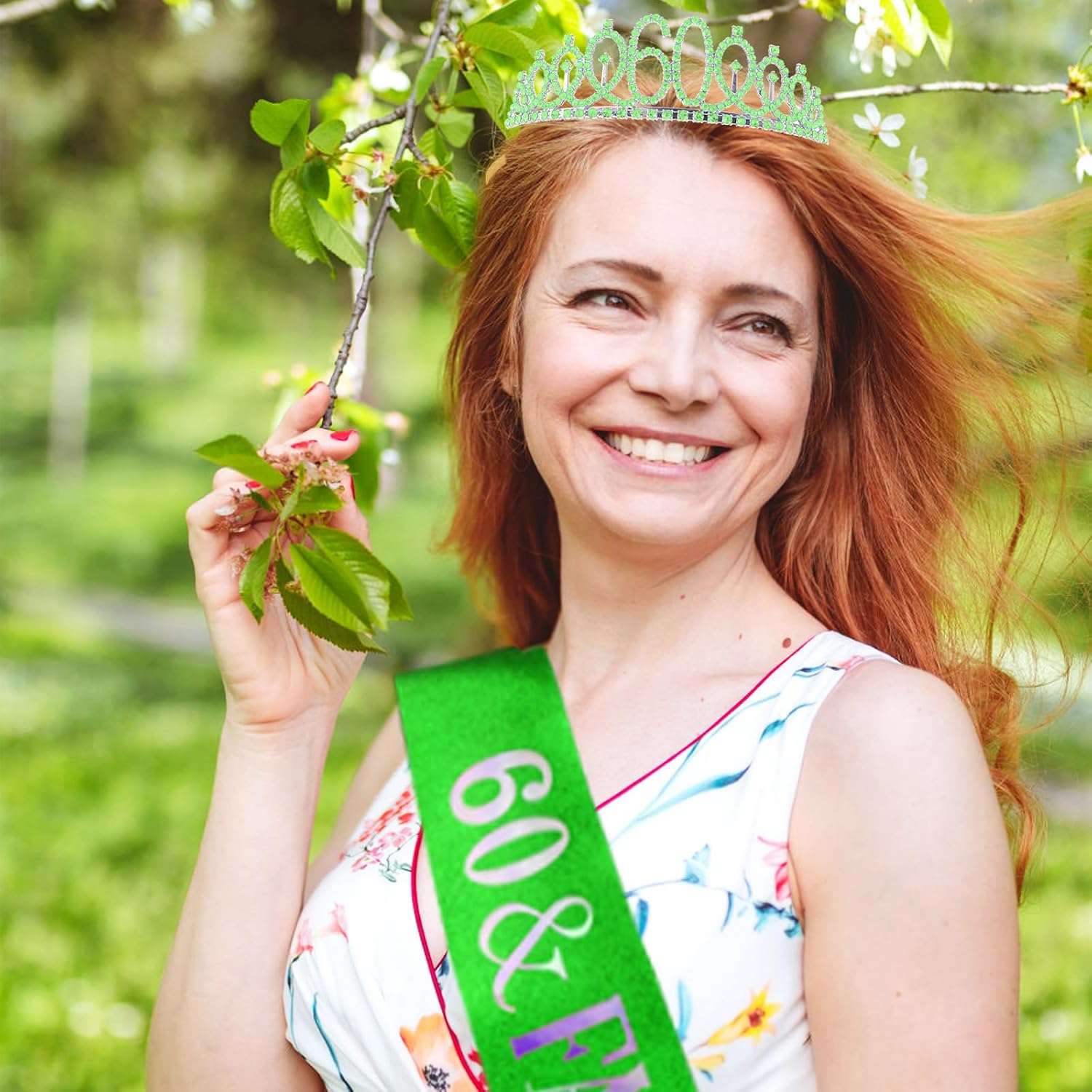 60th Birthday Sash & Tiara - Green Tiara for Women's 60th Birthday Decorations