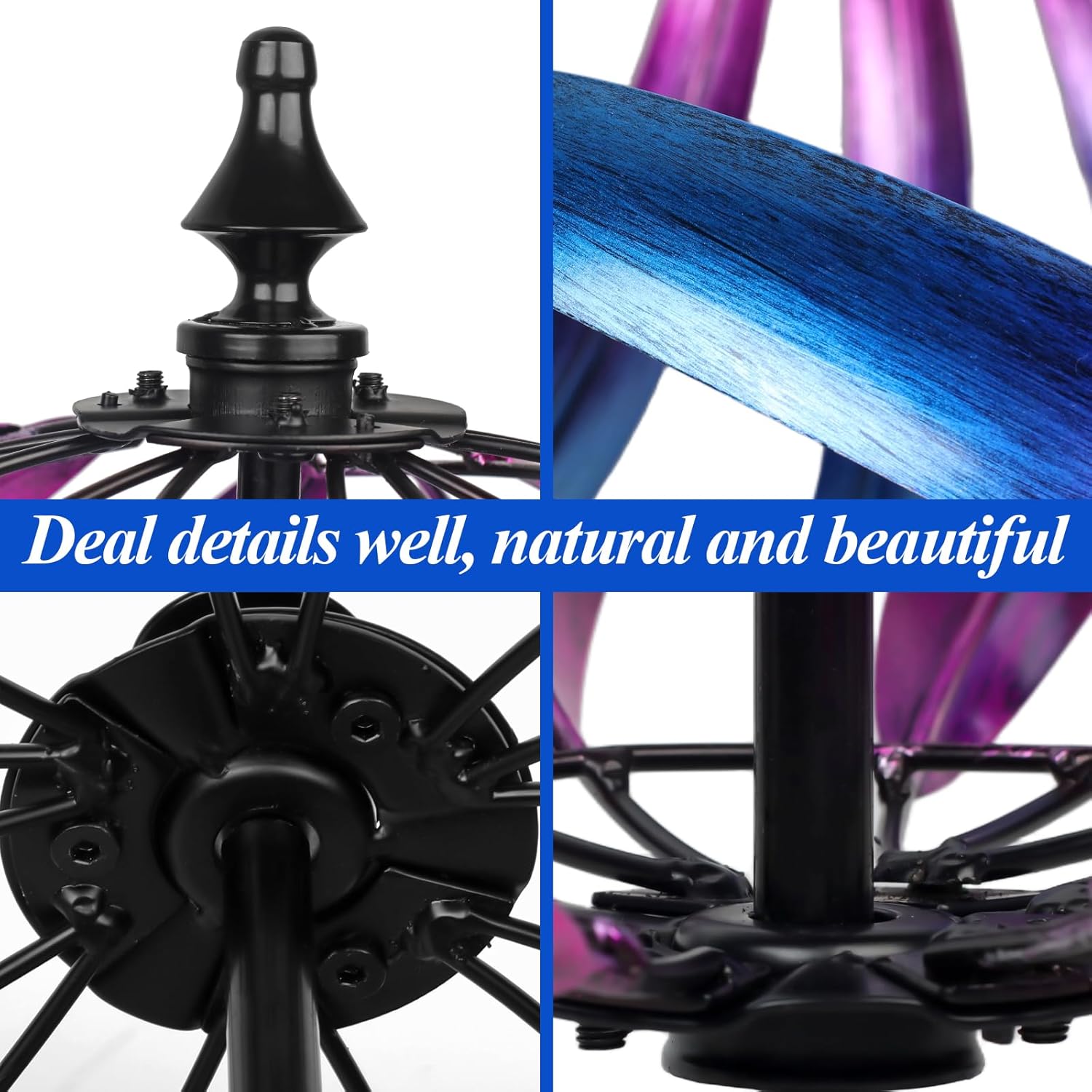 Kinetic Garden Wind Spinner, Double-Layer Metal Art, Blue and Purple Gradient, Outdoor Yard Decoration