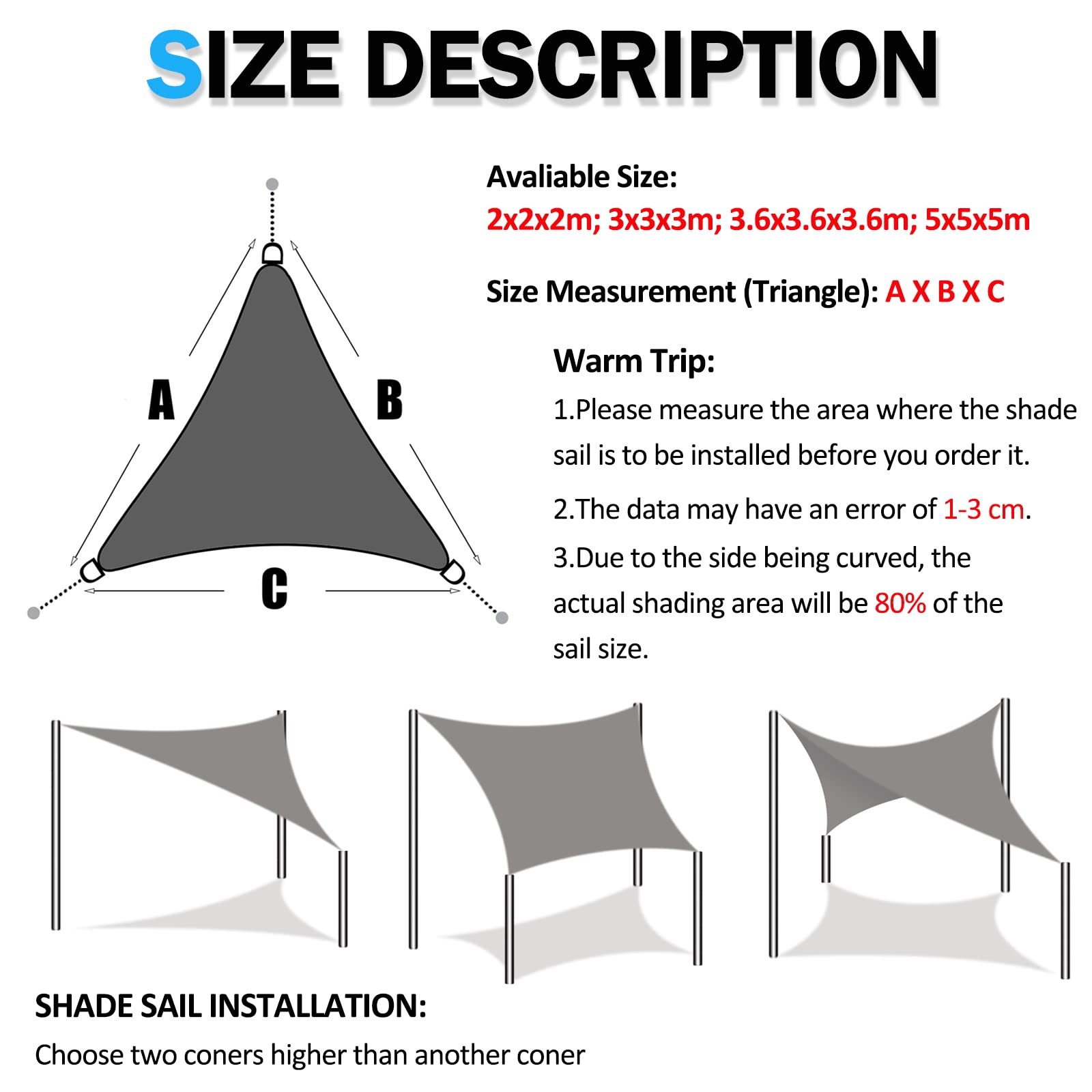 Sonnensegel Dreieck 2,5 x 2,5 x 2,5m Wasserdicht Sonnenschutz inkl Befestigungsseile PES Polyester mit UV Schutz für Garten Terrasse Camping, Anthrazit