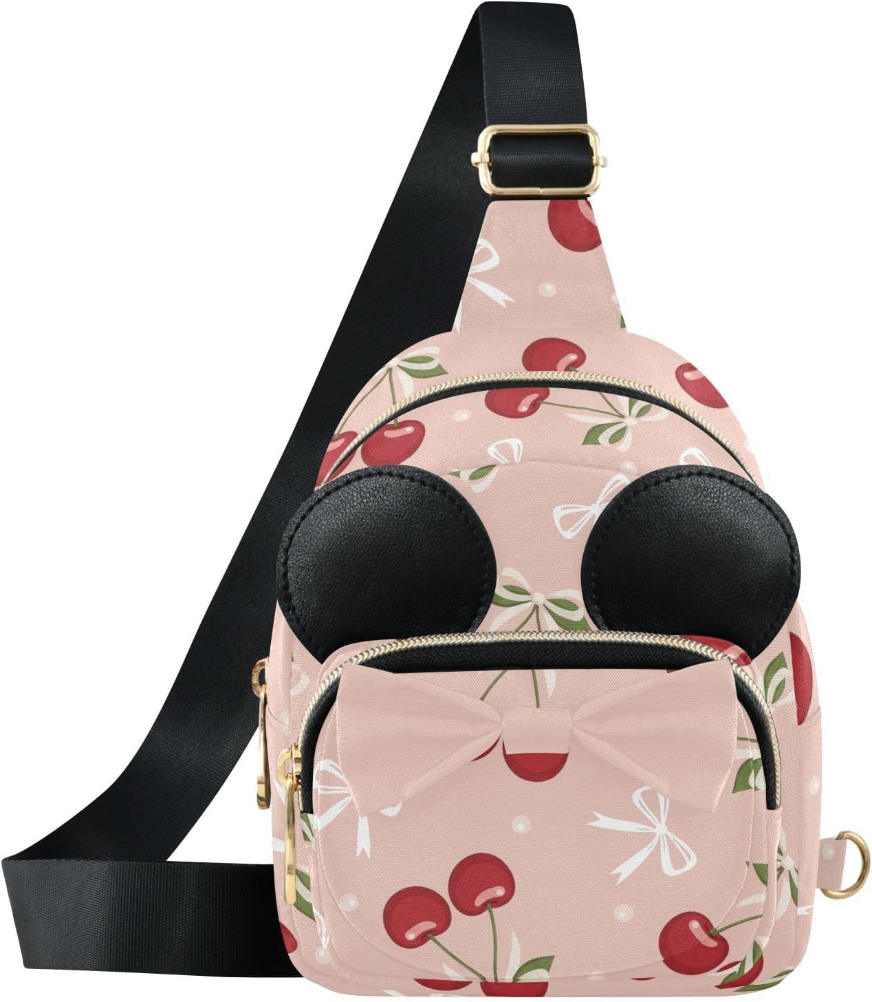 Cherries Bows Kids Sling Bag for Girls, 7.5x5.7x3.1 In | Crossbody Fanny Pack, Toddler Purse, Cute Sling Belt Bag with Ears, 2L Small Shoulder Chest Bag for Travel