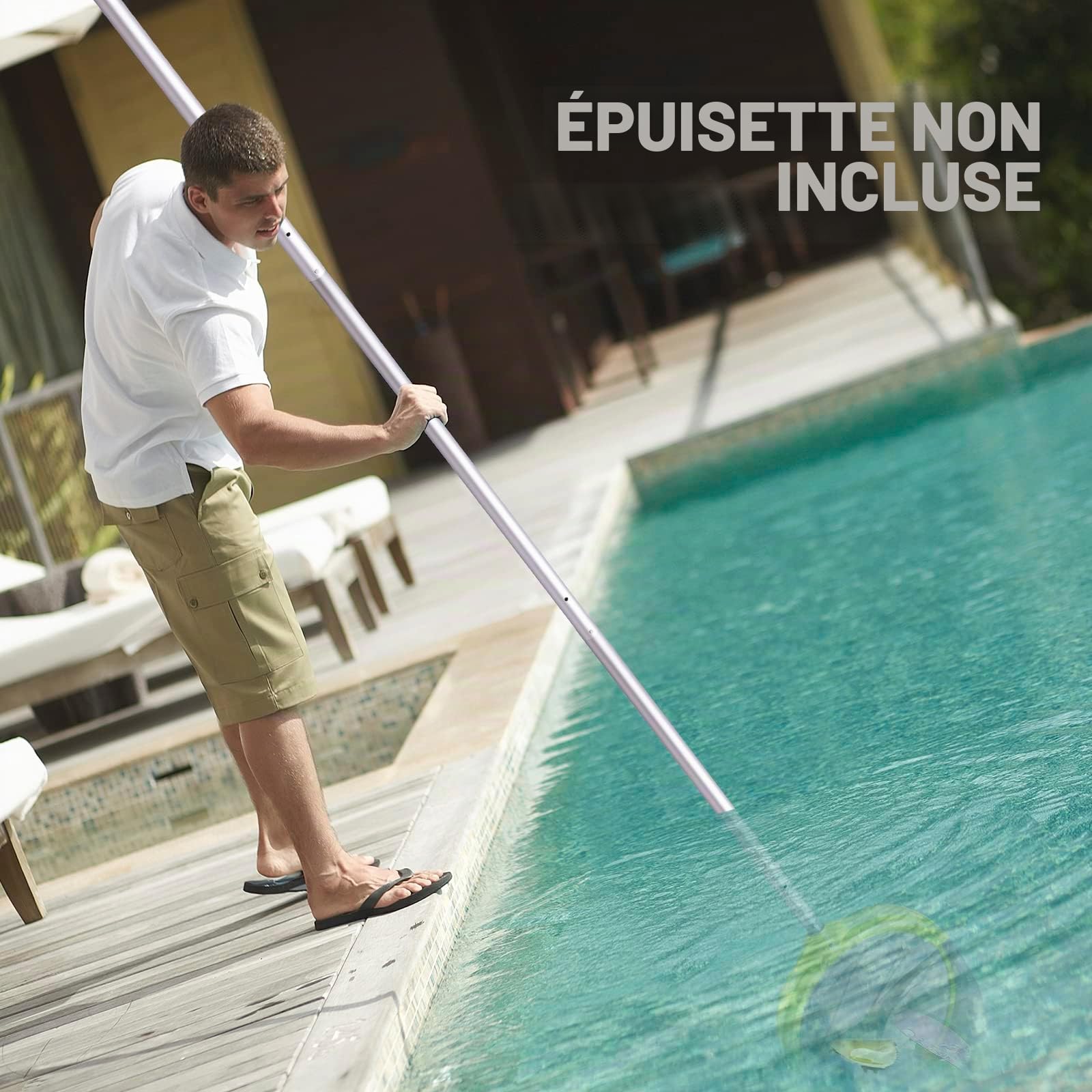 Sepetrel Perche de piscine télescopique professionnelle de 4,6 m, réglable en 3 pièces
