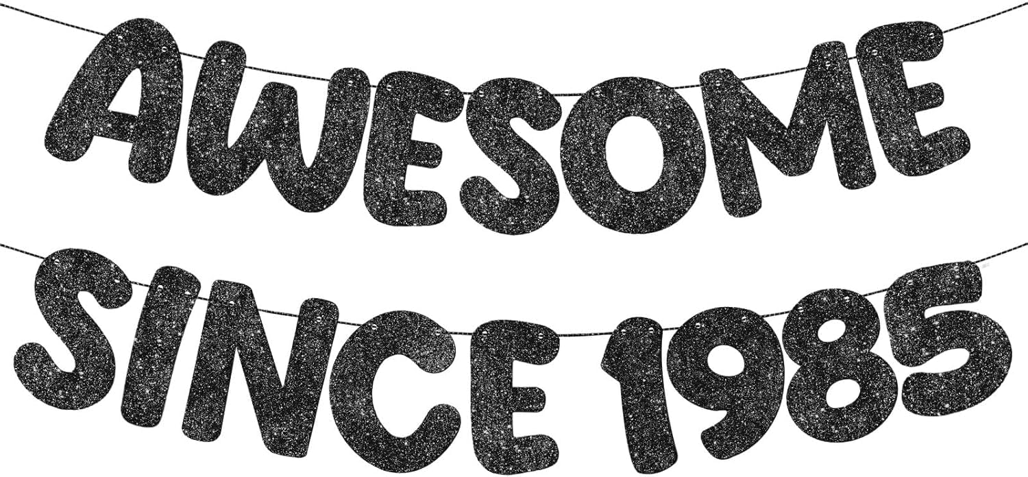 Pre-strung Awesome Since 1985 Banner Glitter Happy 40th Birthday Banner Funny 40th Birthday Decorations 1985 Party Decorations for Men Women Anniversary(black2) — image 1