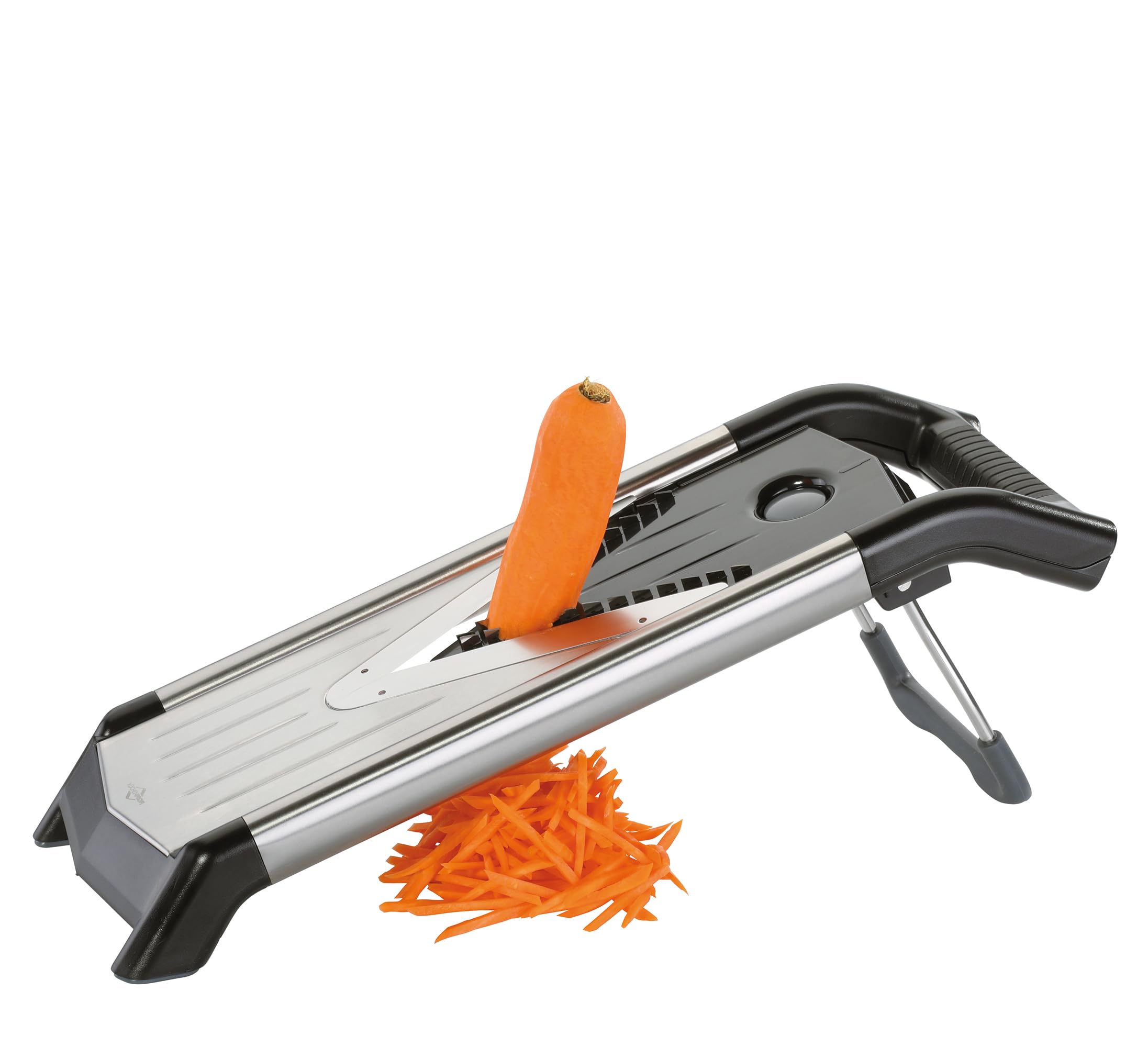 KÜCHENPROFI Gemüsehobel PROFESSIONAL, Edelstahl rostfrei und Kunststoff, 5 Schneideinsätze, Stifte 3/7 mm, Scheiben 1,5/2,5/3,5 mm, rutschfeste Füße, Restehalter, Gemüseschneider manuell