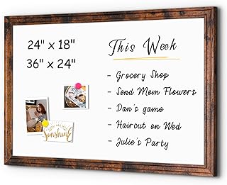 4 THOUGHT Dry Erase Board, 36" x 24" Magnetic Whiteboard Brown Vintage Wood Frame Wall-Mounted White Board Decorative Notice Board School, Office, Home, 8 Magnets 4 Markers 1 Eraser