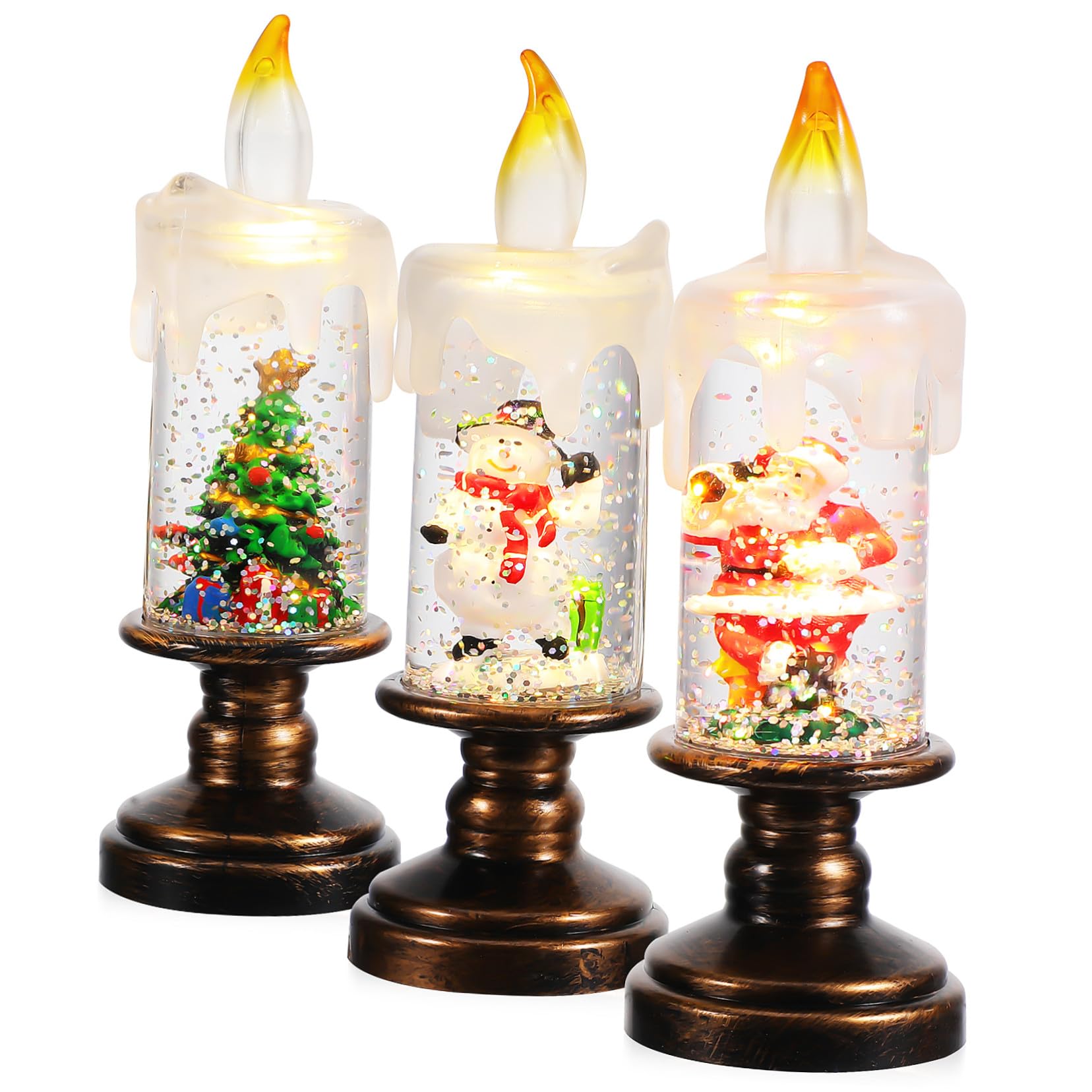 3pezzi Globi di Neve Luminosi Natalizi Candele per Finestre Fiamma LED Realistica Scintillanti Decorazioni Luminose per Centrotavola di Festa per Casa