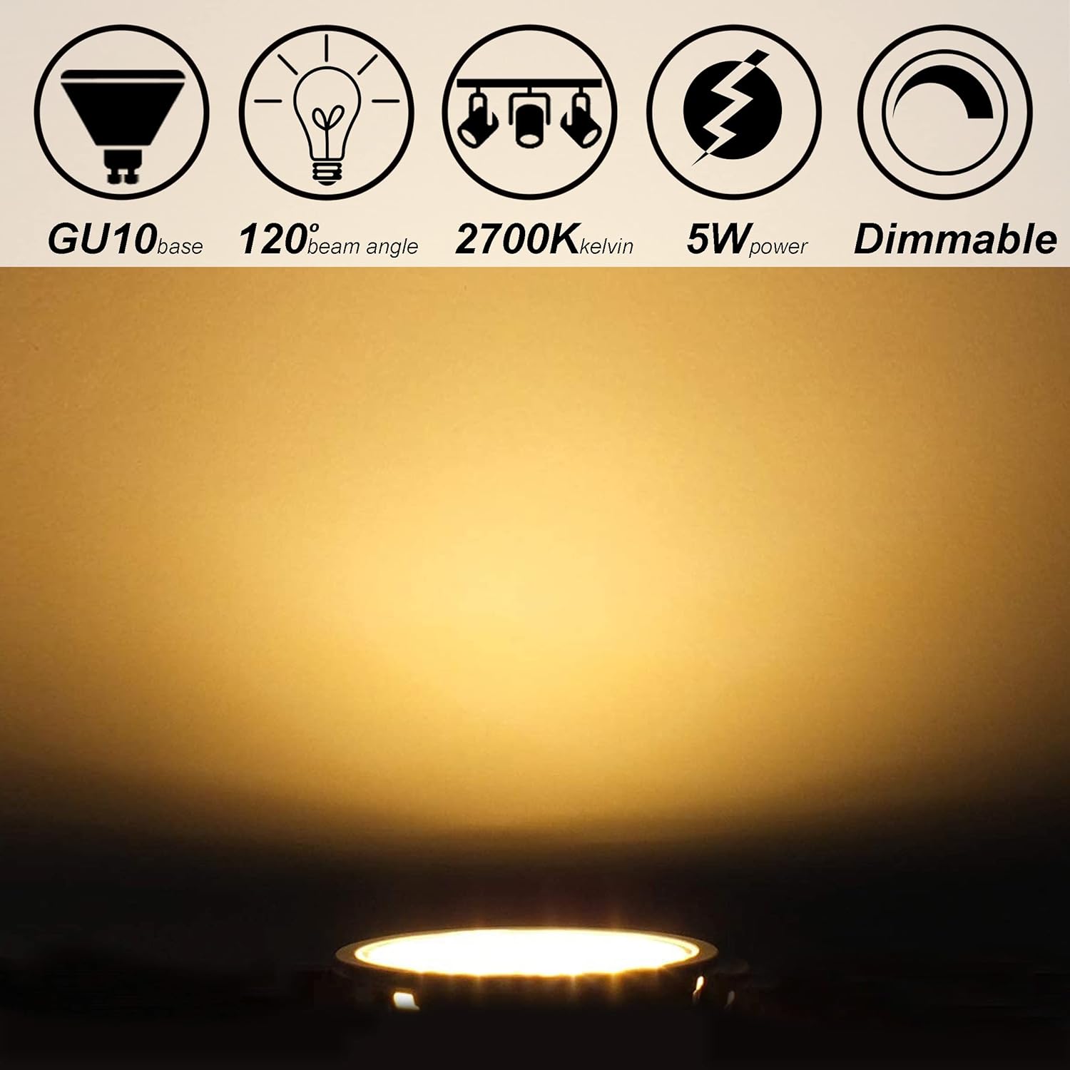 ALIDE 10Pack GU10 LED Light Bulbs Dimmable 50watt Equivalent, 2700K Soft Warm Light GU10 Bulb Replacement for Recessed Track Lighting, 5W LED Bulbs with 120°Flood Wide Beam for Kitchen, Range Hood
