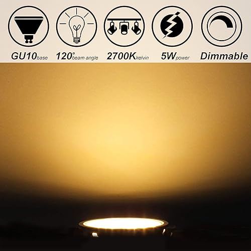 Miniatura 2 de ALIDE Bombillas LED GU10 regulables de 5 W, reemplazo GU10 50W halógeno, 2700 K blanco cálido, bombillas AC120V GU10 de dos clavijas para