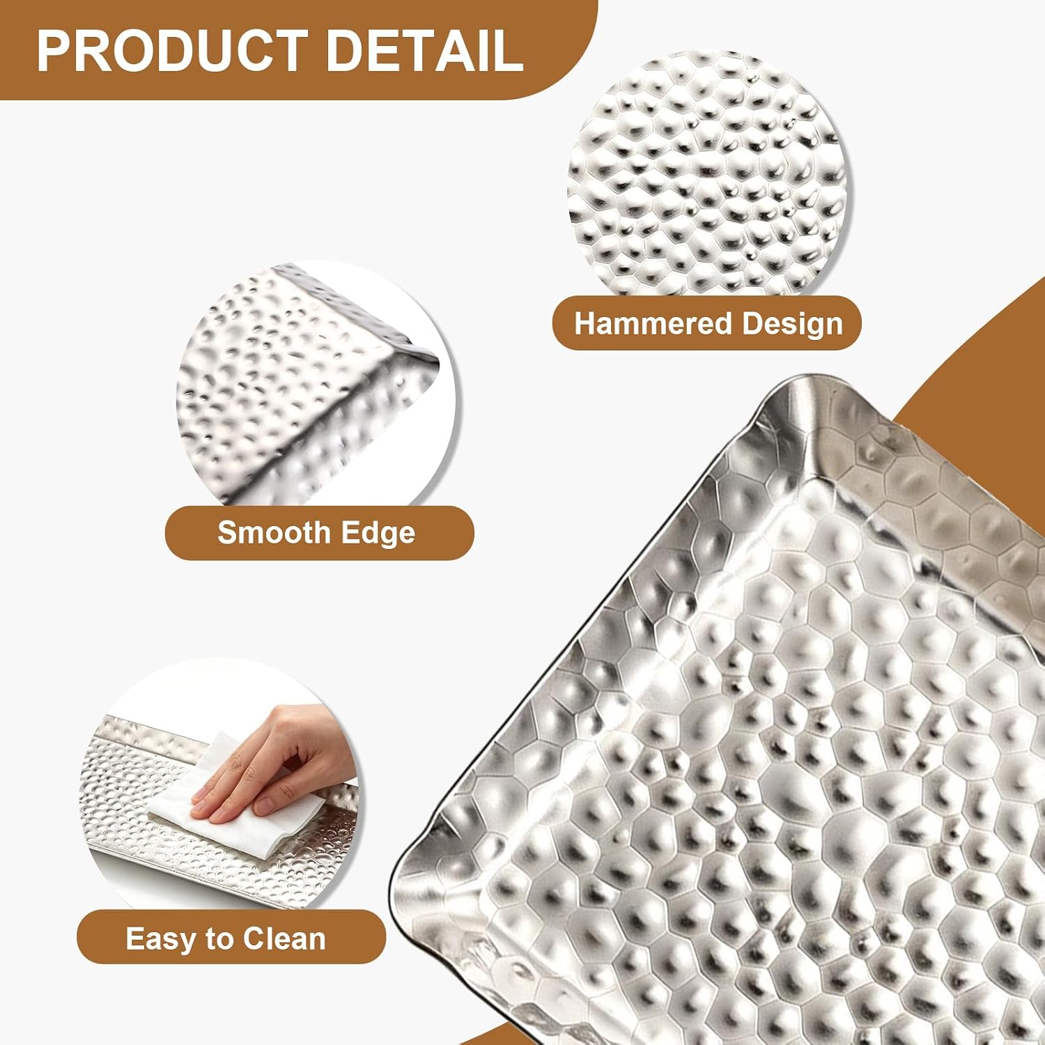 Hipiwe Key Holder for Entryway Table Small Hammered Stainless Steel Tray