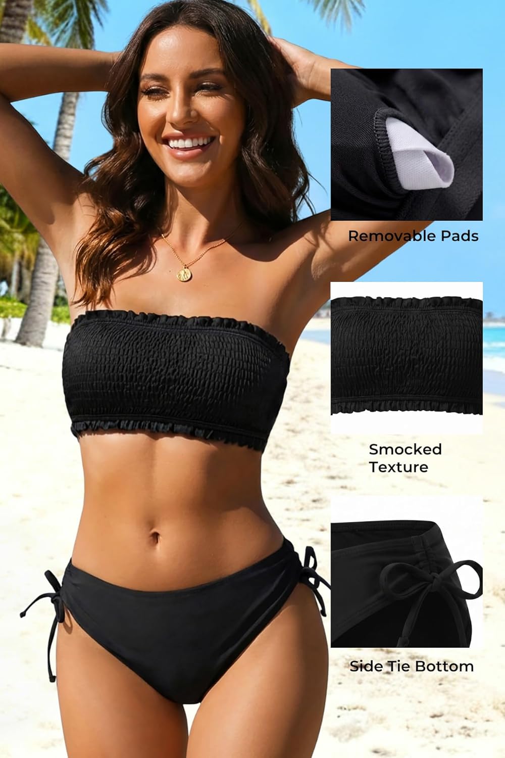 Tempt Me Women Bikini Set Strapless Two Piece Swimsuit Bandeau Top with Low Waisted Bathing Suit Bottom 2026 S