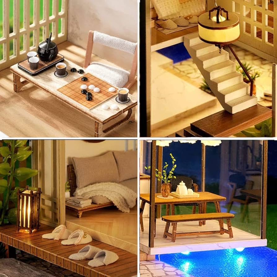 ドールハウスの家具セット Amazon | ピンクの木製ドールハウス 家具セット 女の子用 高さ3