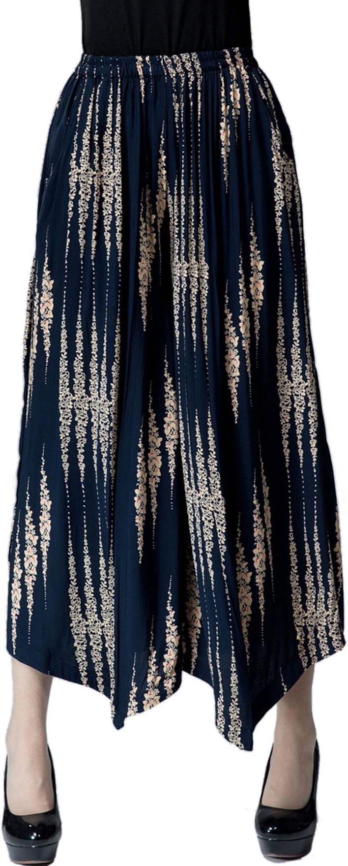 Womens Comfy Elastic Waist Cotton&Linen Floral Culottes Wide Leg Pants Color 20 Size M