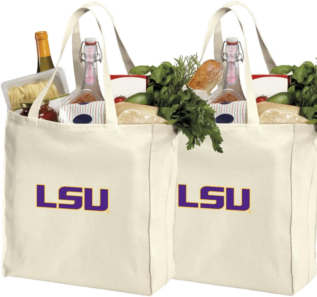 Broad Bay Reusable LSU Tigers Shopping Bags or LSU Grocery Bag 2Pc SET NATURAL COTTON