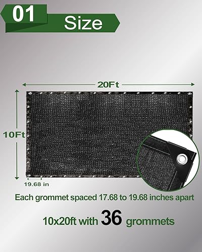 Miniatura 9 de Red de tela 40% de protección solar resistente al negro, 8 x 12 pies, lona de malla para sombra de jardín para cubierta de plantas