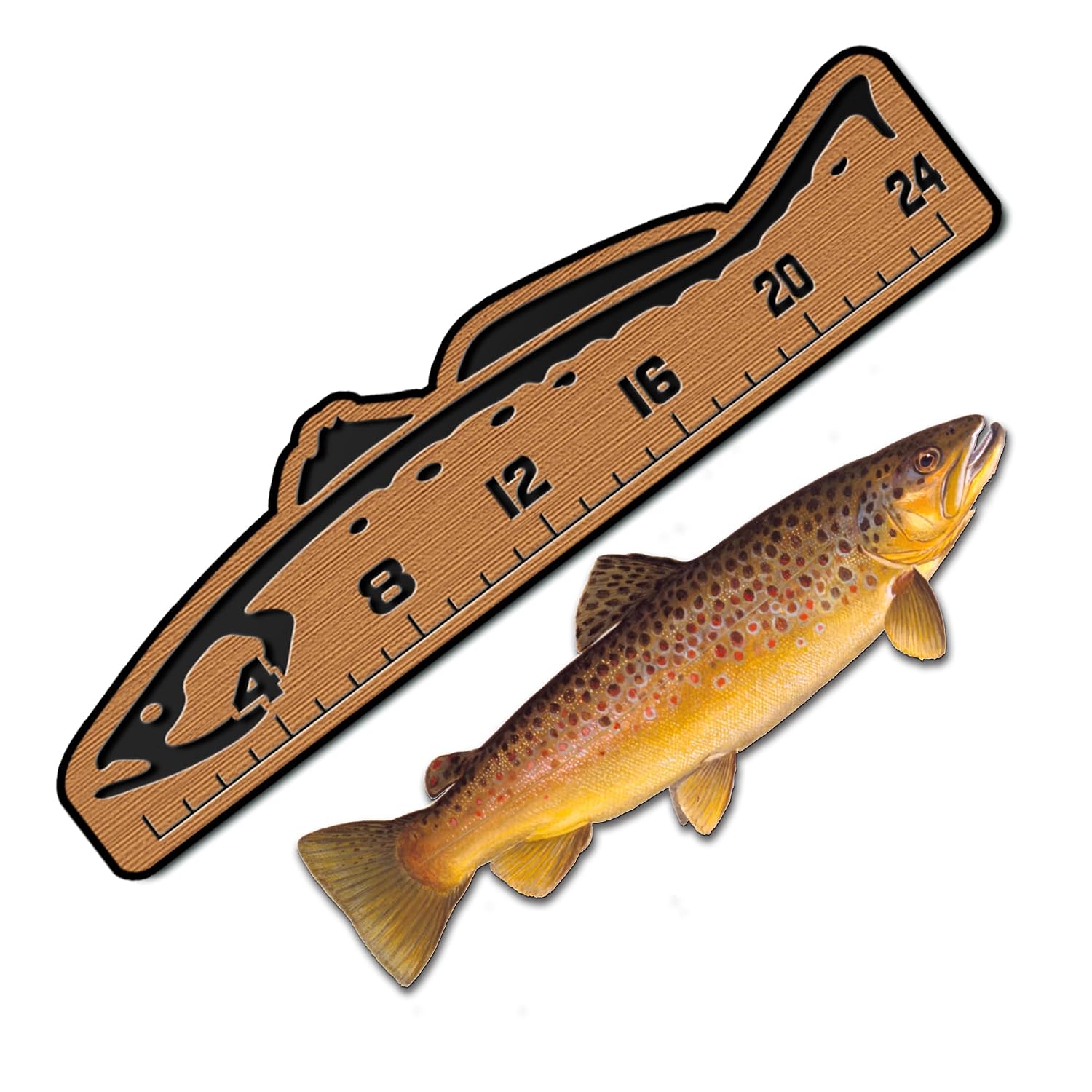 USATuff SeaDek EVA Foam Fish Measuring Ruler for Boat, Fishing, Kayak | Adhesive Backing Peel & Stick - 24" Trout Design - Mocha-Black