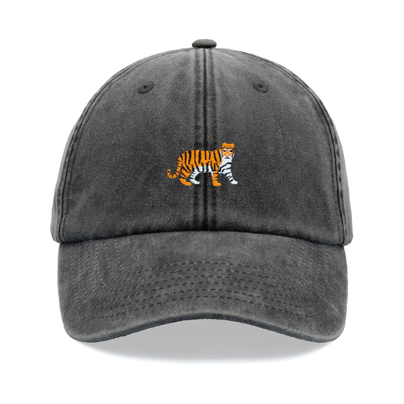 Tiger Baseball Cap Vintage Washed Unisex Dad Hat Adjustable Black