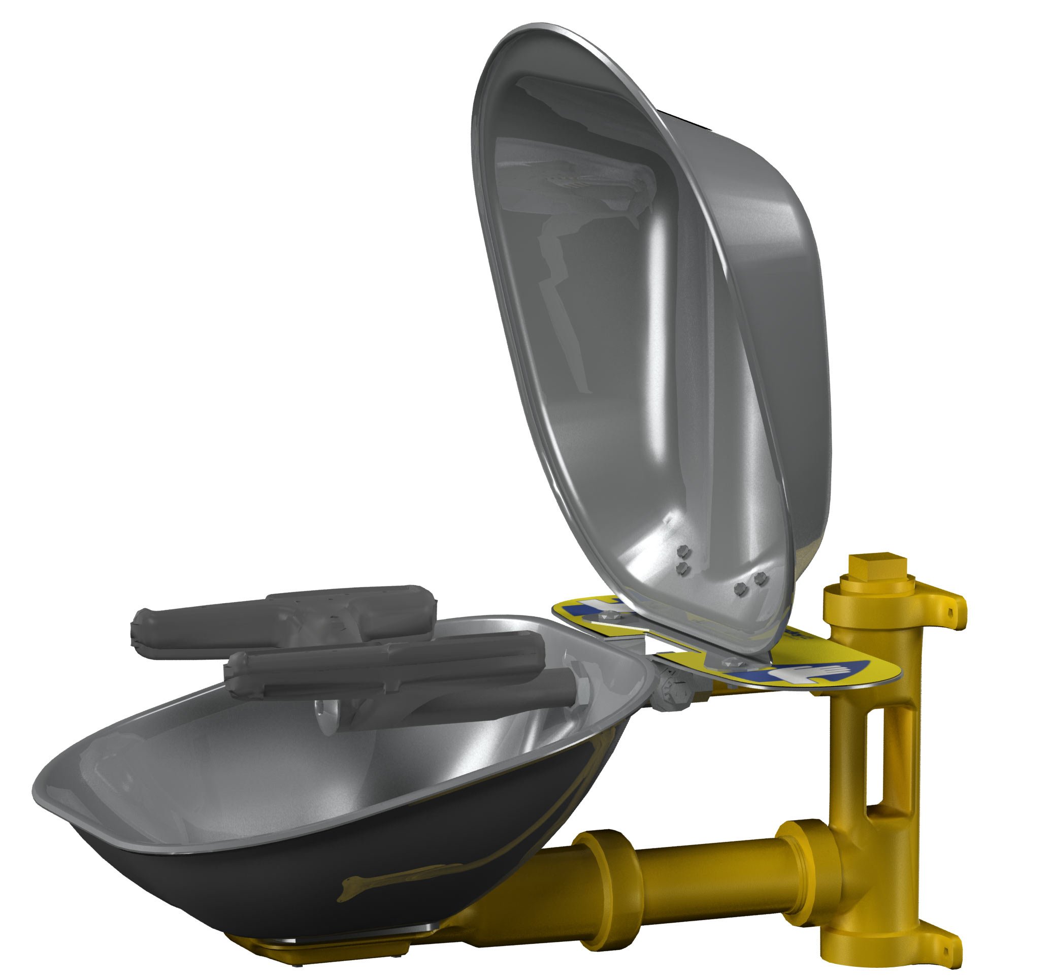 Safety Eye/Face Wash With Hinged Dust Cover and Stainless Steel Bowl by Bradley – metal, Silver, Model S19224DCFW
