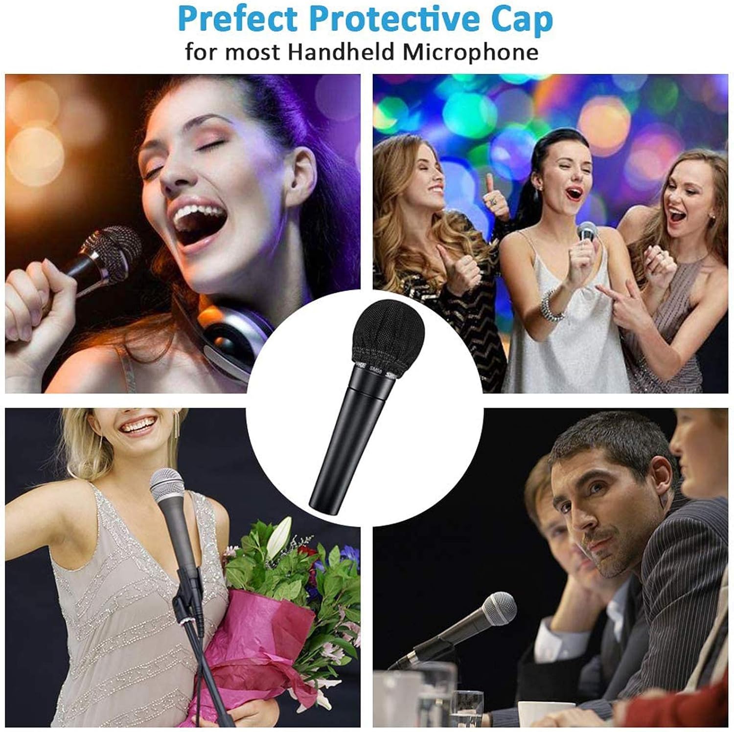 200 PCS (100 Pack) Microphone Hygiene Covers Disposable Non-Woven Handheld Mic Mike Cover Windscreen Protective Cap for KTV Karaoke Recording Room News Interview（Black）