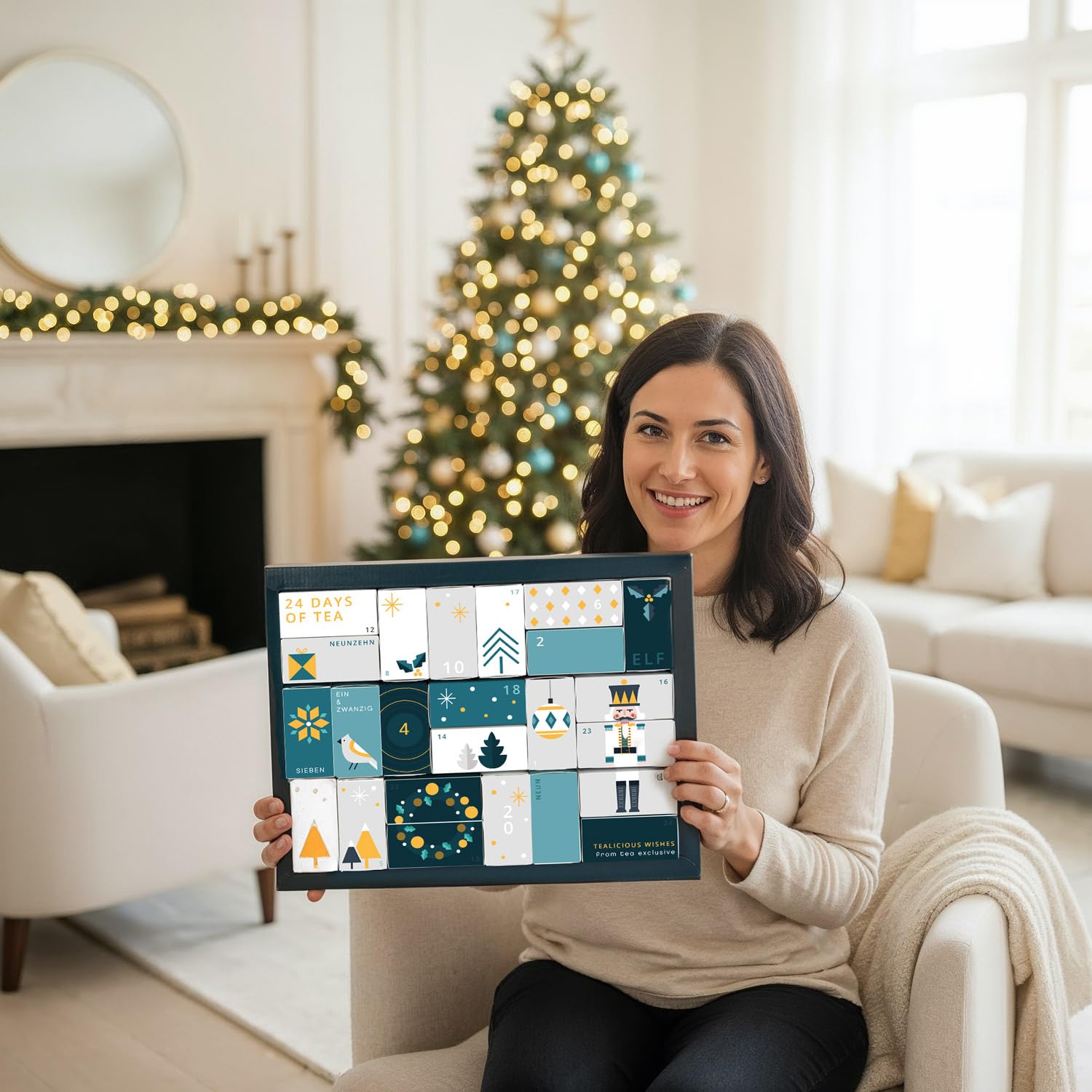 Erlebnis Tee Adventskalender 2025 - großer Weihnachtskalender mit 24 verschiedenen Tee Sorten in Pyramidenbeutel und weiteren Überraschungen