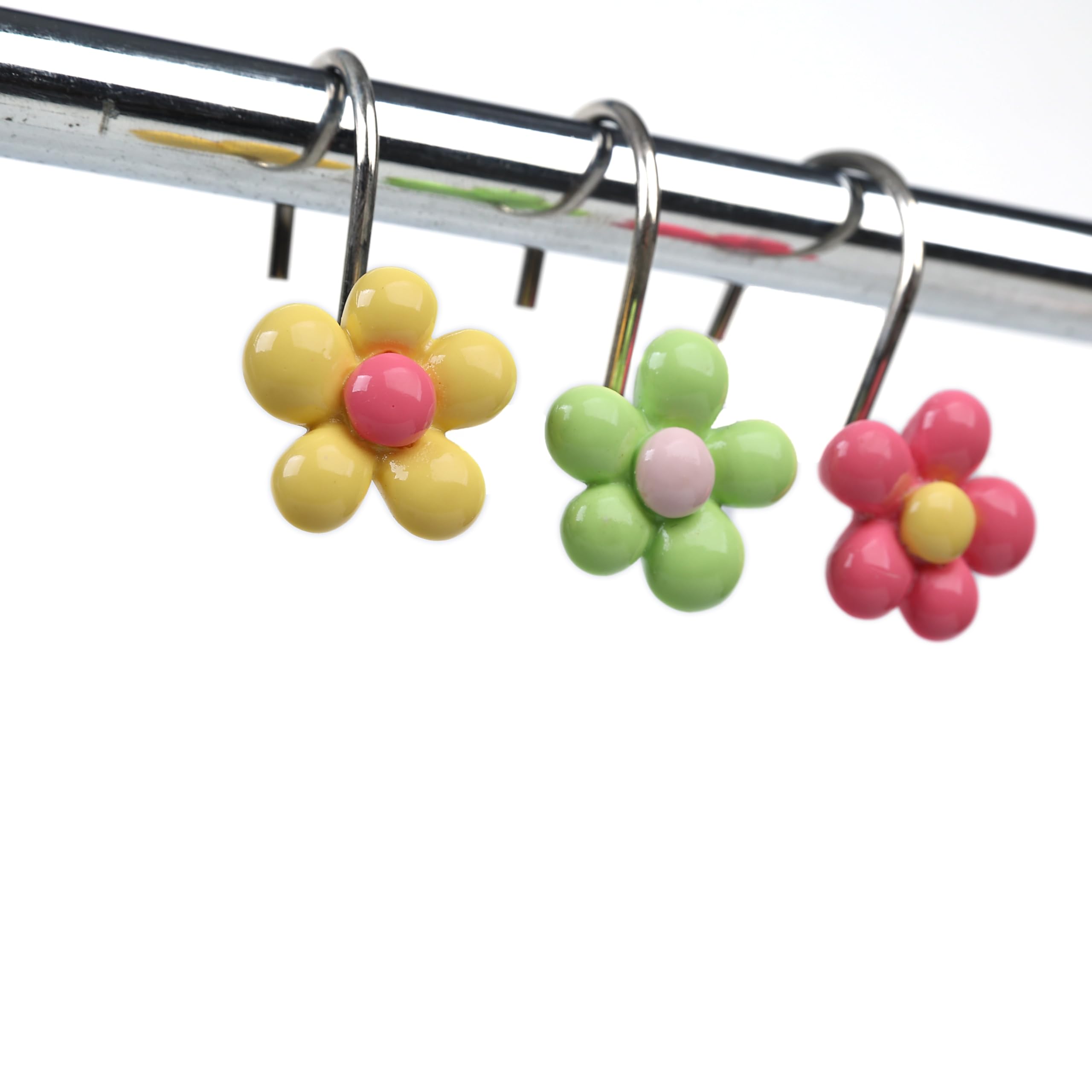 Amazon.com: Twofish Home Colorful Flower Shower Curtain Hooks Colorful ...