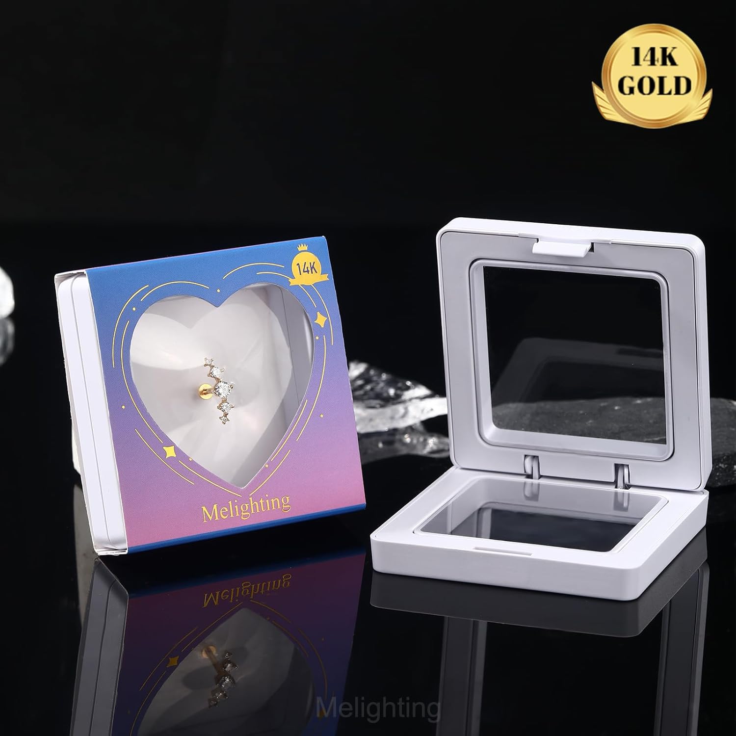 Melighting 14K Solid Gold Flat Back Earring - Curved Threadless & Titanium Push in Earring for Women - 16G Gold Cartilage & Conch Piercing Jewelry - Image 6