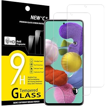 New'c Pack of 2 HD Screen Protectors Compatible with Samsung Galaxy A51, Ultra Clear Tempered Glass Film, Anti-Scratch, 9H Ha