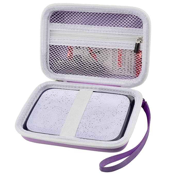 Boobowl Hard Case for HP Sprocket Portable 2x3, Select and 2nd Edition | Purple Organizer, Room for Photo Paper, USB Cable and Small Accessories, School Projects, Parties and Trip - Box Only