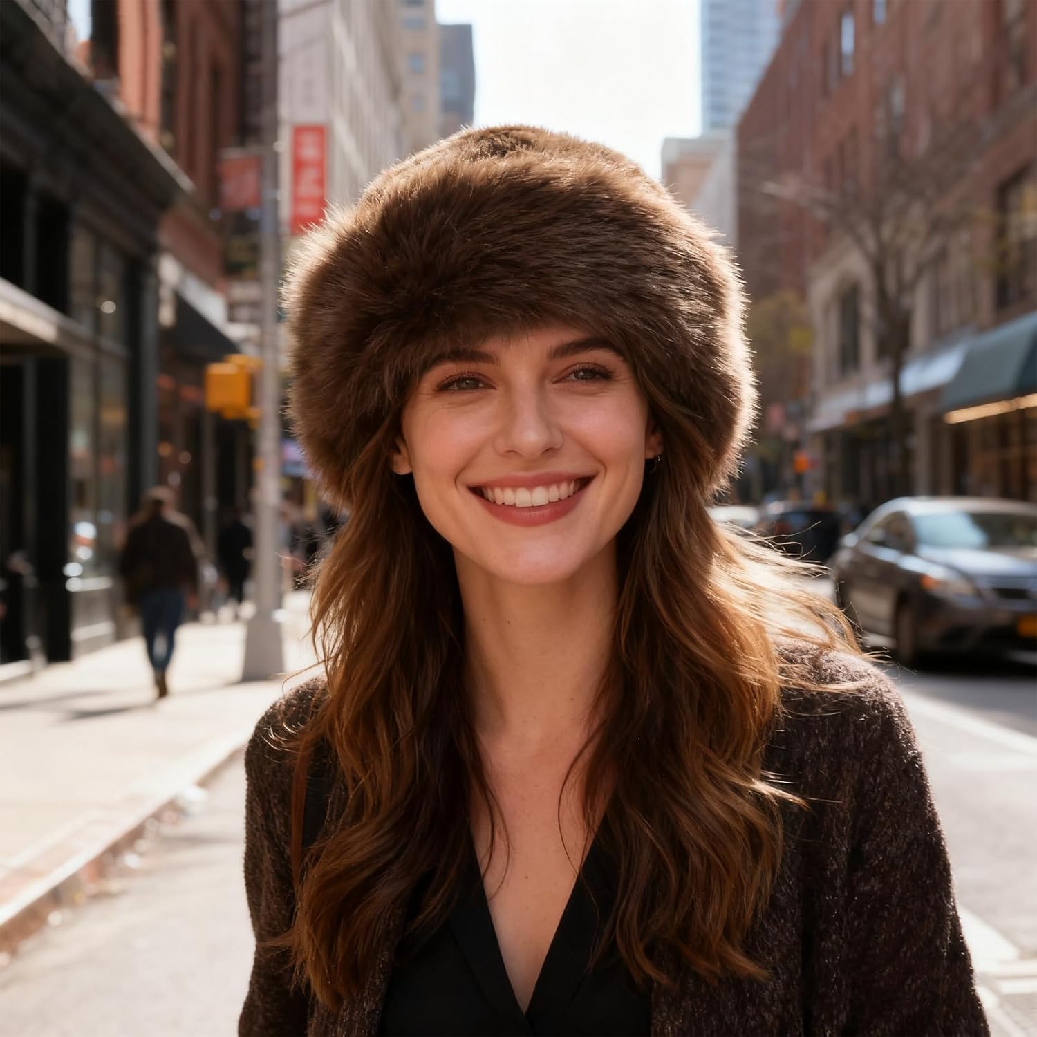 Womens Faux Fur Hat Winter Thickened Bucket Hat Warm Faux Fur Hats Plush Mongolian Hats Russian Beret for Women - Image 5