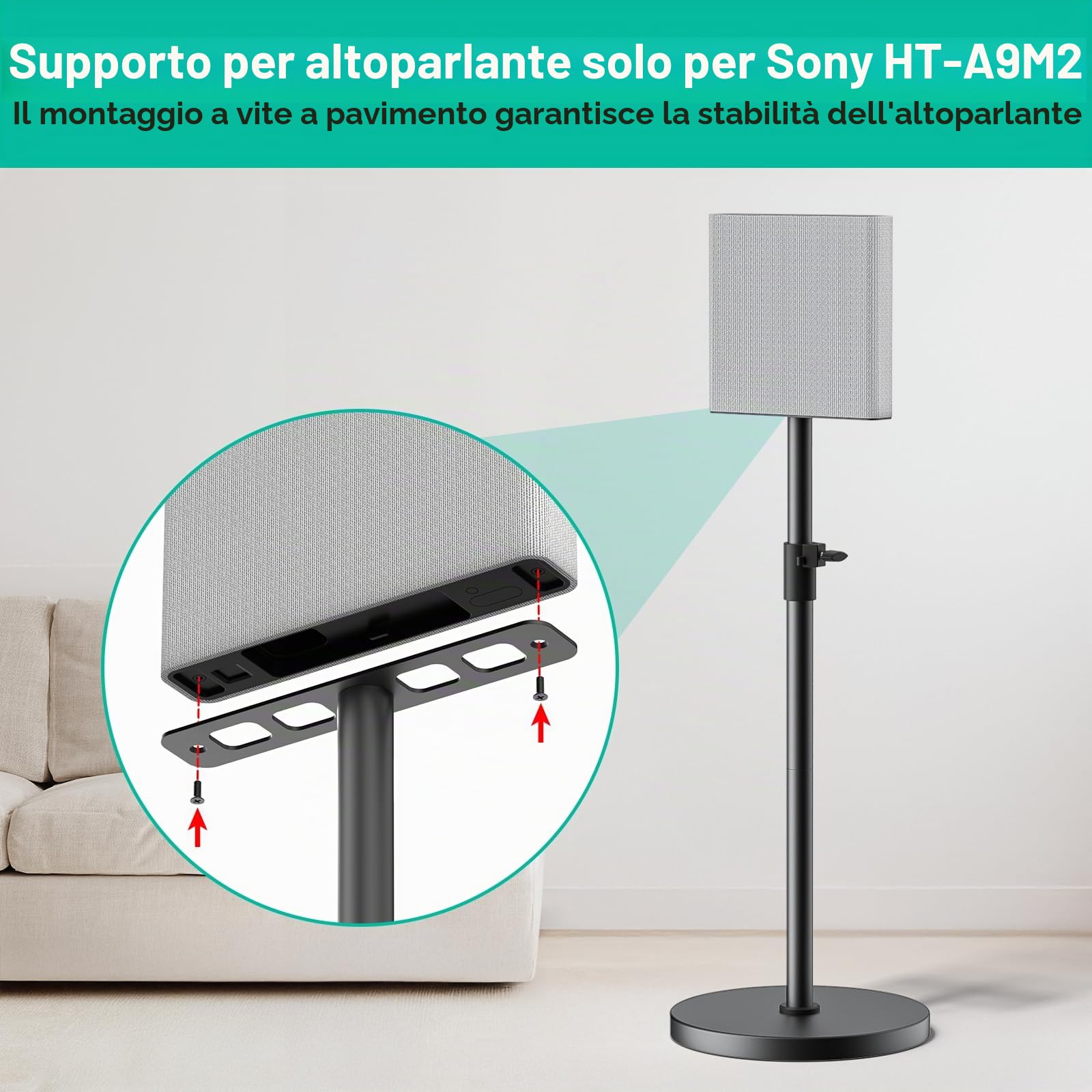 Coppia di supporti per altoparlanti Sony Bravia Theatre Quad HT-A9M2 - Supporto audio surround regolabile in altezza per Sony HT-A9M2 con gestione cavi (solo supporto)