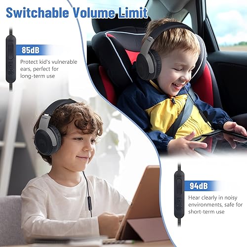 Miniatura 5 de rockpapa Share 1 Auriculares para niños con cable con micrófono y puerto compartido, 85dB94dB volumen limitado, lindo plegable estudiantes niños