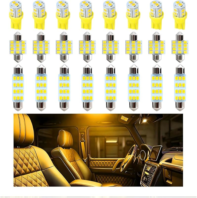 Kit de lâmpadas LED automotivas internas Ziquruv T10 31 mm e 41 mm amarelas – 24 unidades