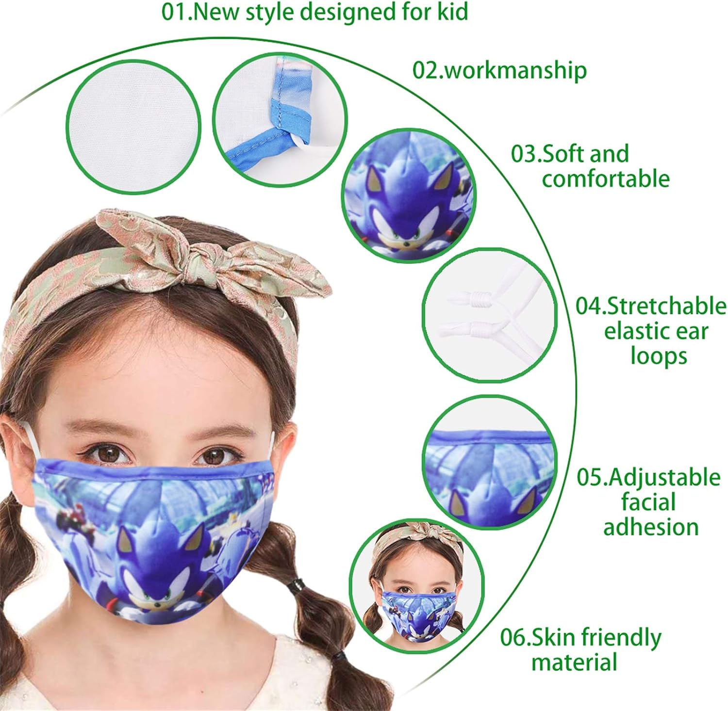 Washable Breathable Kids Face Mask Reusable Adjustable Ear Loops, Cotton Cloth Layer Covering Fabric Cute Fashion Designer Masks Mascarilla para Niños Boys Girls Children Toddle Gift