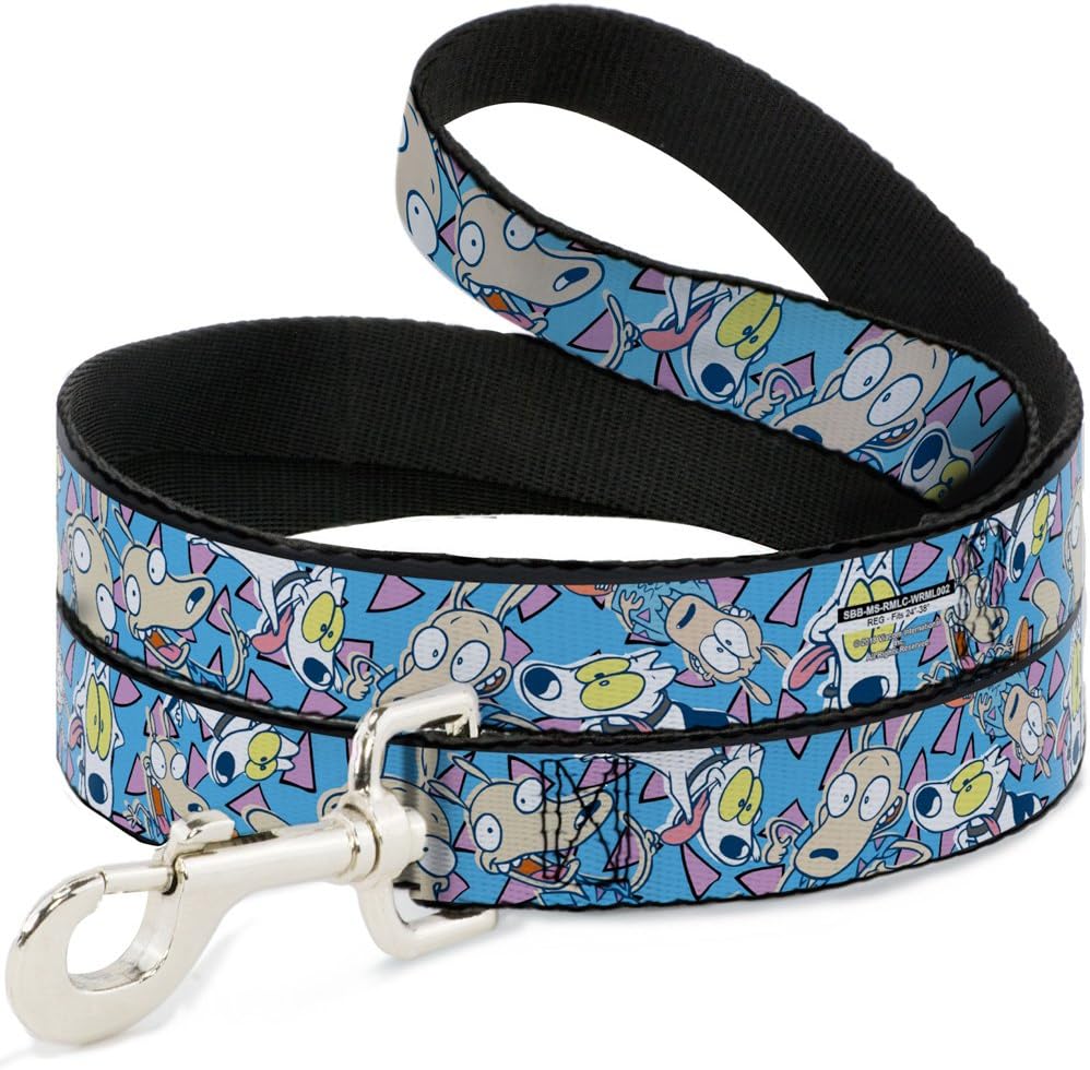 Dog Leash Rocko Spunky Scattered Expressions Triangles Blue Lavender 6 Feet Long 1.0 Inch Wide