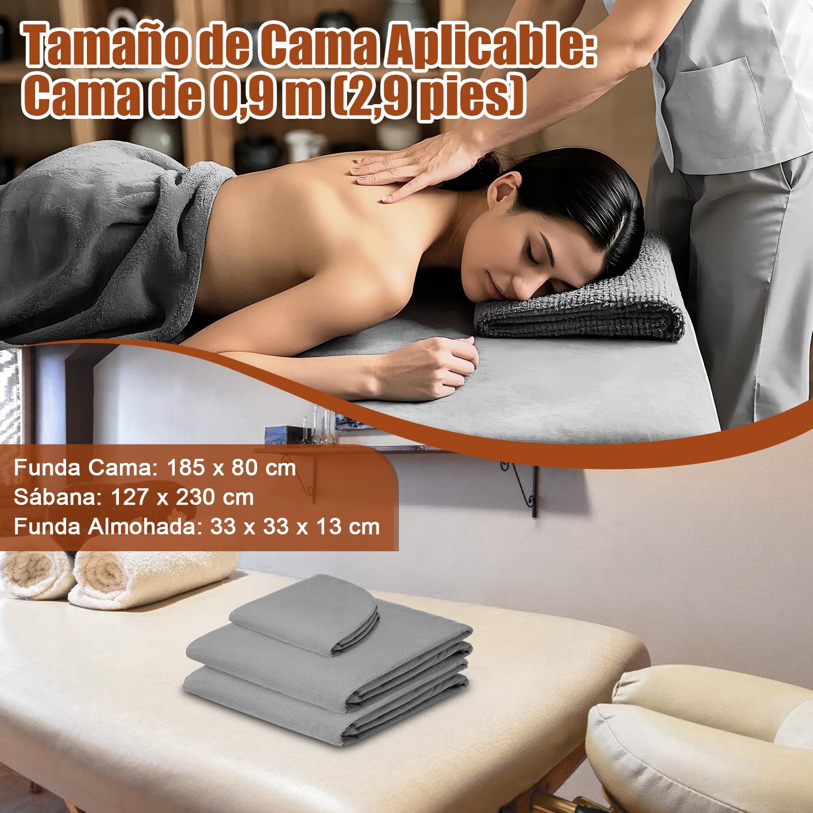 Set di lenzuola massaggio, set di 3 lenzuola morbide traspiranti, riutilizzabili, adatti per la maggior parte delle barelle massaggio bianche grigie