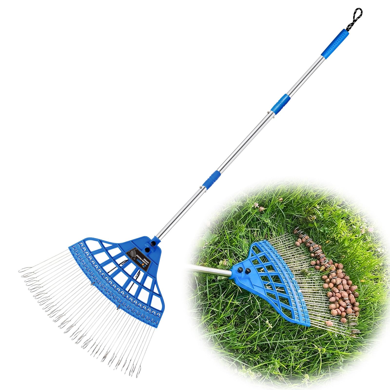 Zozen Acorn Picker Upper, Designed for Lawn Acorn Cleaning, 21-Loop Steel Tines, Fast Collector Tool with Flexible Spring Head & Adjustable Long Handle for Yard & Garden