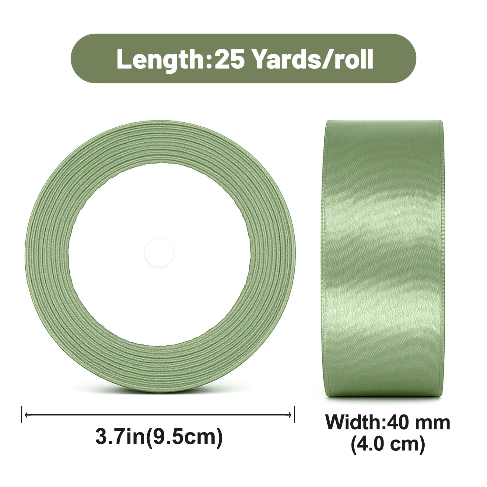 G2PLUS Sage Green Satin Ribbons, 40mm Gift Wrap Ribbon- 22M Ribbons for Gift Wrapping for Cake Crafting, Wedding Party Decoration - Image 2