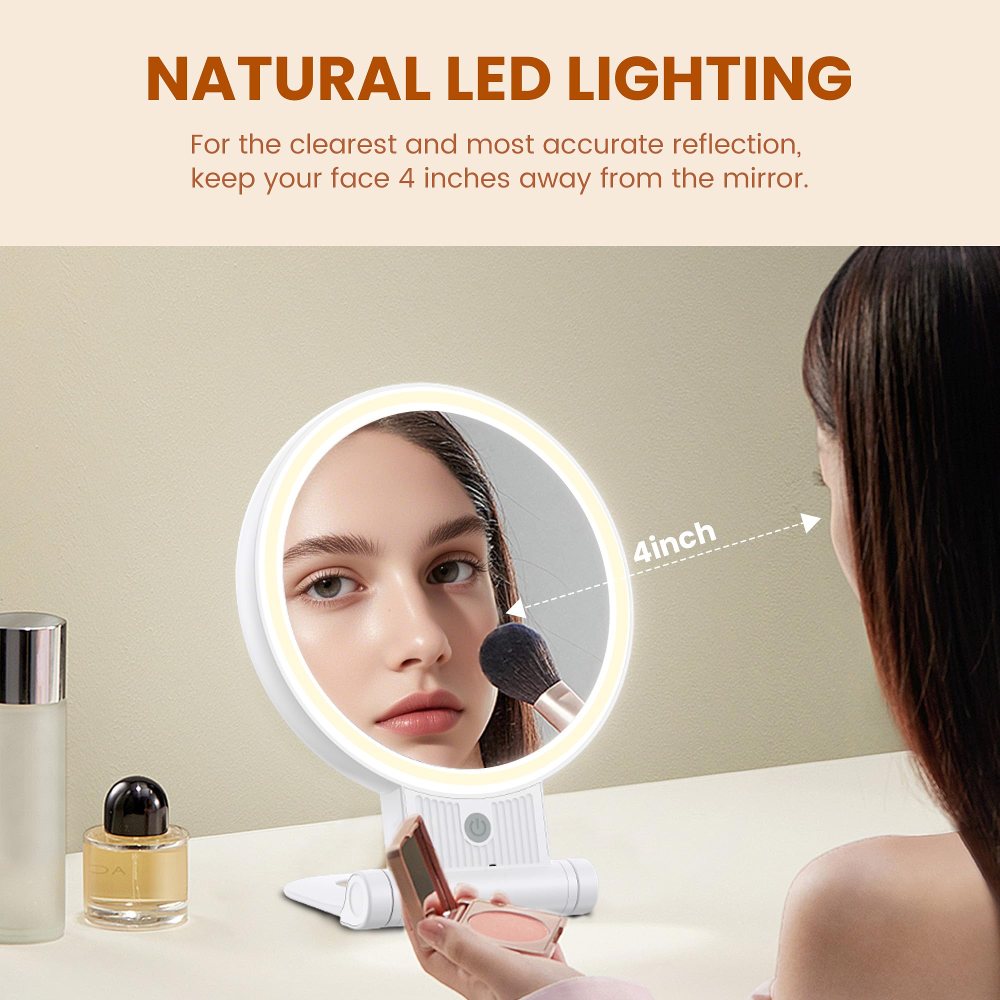Makeup Mirror with Light, 1X/30X Magnification, Rechargeable