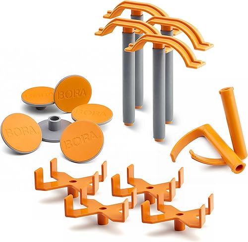 BORA Kit de accesorios de corte de panel de ciempiés  4 copas X, 4 abrazaderas rápidas, 6 antideslizantes, 2 ganchos, se adapta a todos los soportes