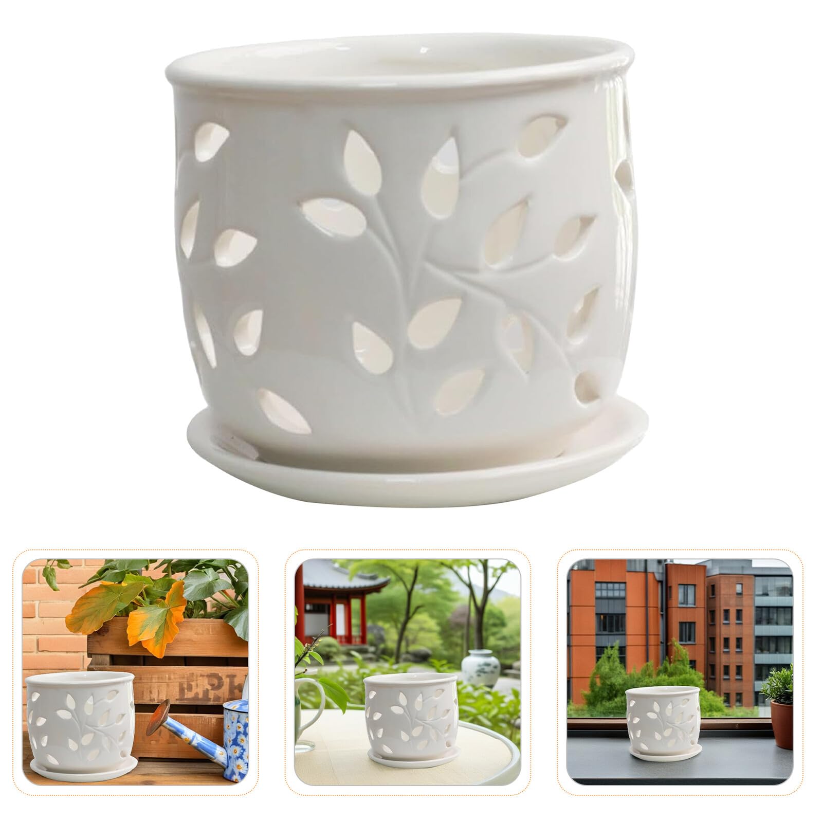 ifundom Biały Ceramiczny Kwadratowy Doniczka z Otworami Ceramiczny Pojemnik Rośliny Doniczkowe Do Wnętrz i Zewnątrz Ceramiczna Doniczka Storczyki i Sadzonki