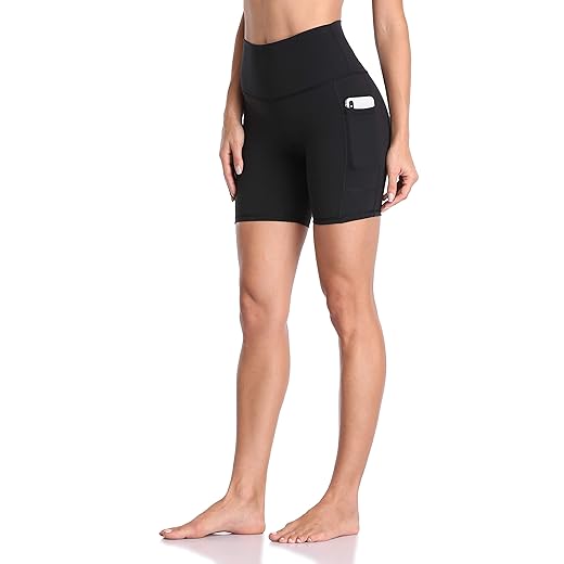 Colorfulkoala Women's High Waisted Biker Shorts with Pockets 6" Inseam Workout & Yoga Tights (S, Black)